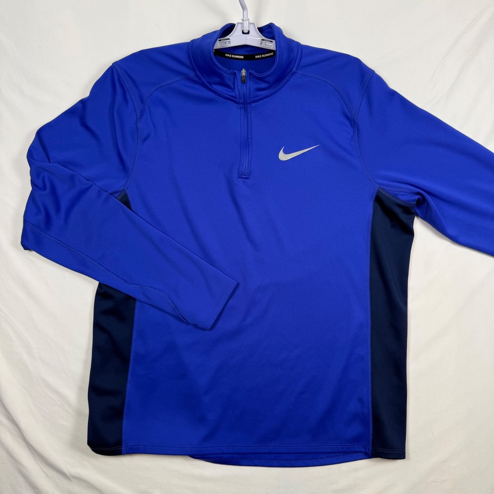 Nike Running Dri-FIT Mens XL Blue Navy 1/4 Zip Pullover Long Sleeve Shirt